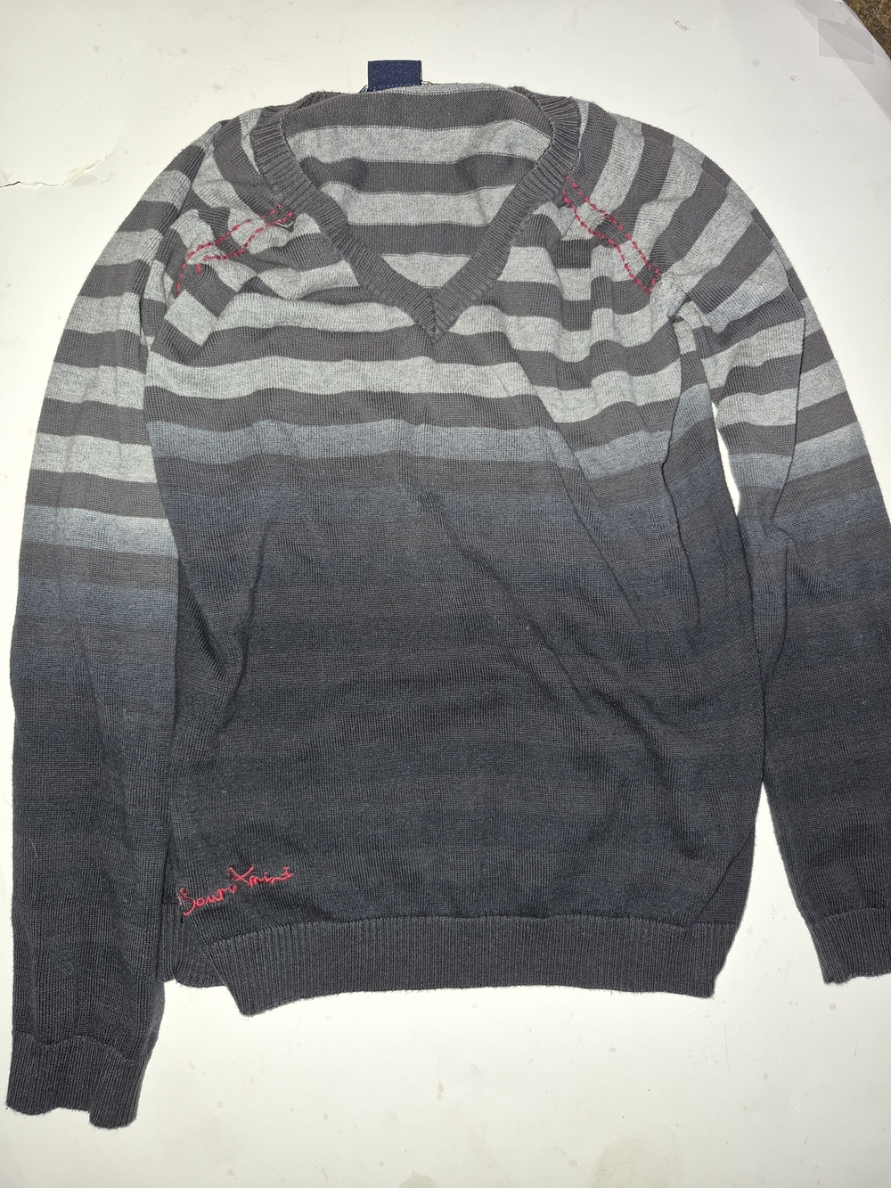 Boy's V-Neck Gradient Striped Sweater - Grey Souris-Mini 9-10